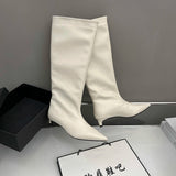 Amozae-Designer Pointed Toe Women Modern Ankle Boots Fashion Slip On Long Booties Ladies Concise Square Low Heels Shoes-Platform boots