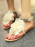 Amozae-Flower String Beads Ankle Straps Flat Sandals