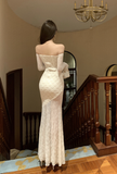 Amozae-birthday dress pretty outfits Gorgeous Off - Shoulder Ivory Lace Mermaid Maxi Dress