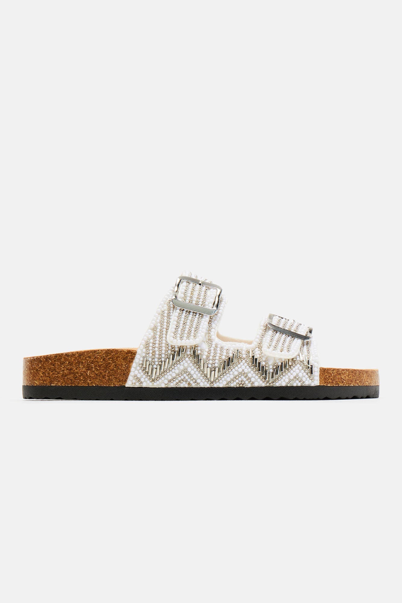 Amozae-Alina Beaded Flat Sandals - White