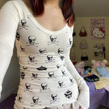 Amozae-Punk Sexy Long sleeves Winter Skulls T shirts Women Gothic Hot Girl Sweet Tees Clothes Slim 2000s Harajuku White T Shirt Y2k Top