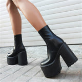 Amozae-Back To School Gifts Chunky Heel Round Toe Platform Boots