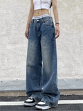 Amozae-Vintage Blaue Boyfriend Jeans mit Wasch Effekt- Streetwear y2k outfits Fall Outfits Christmas Thanksgiving Gift New Year's Eve