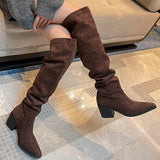 Amozae-Designer Vintage Women Knee High Boots Fashion Slip On Long Booties Autumn Winter Thick Heels Ladies Shoes-Platform boots