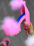 Amozae-Furry Chunky Heel Sandal