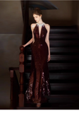 Amozae-dress to impress party dress nye outfits Burgundy Sequins Mermaid Evening Dress New Prom Dress  YM1612