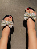 Amozae-Bow Rhinestone Flip-Flops Sandals