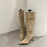 Amozae-Vintage Women Pointed Toe Western Knee-High Boots Warm Short Plush Long Booties High Heels Stripper Shoes Botas Mujer-Platform boots