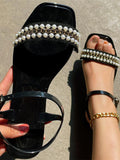 Amozae-Pearls Chain Flat Sandals