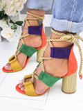 Amozae-Lace Up Chunky Heel Sandals