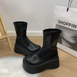 Amozae-Street Style Winter Platform Women Ankle Boots Fashion Slip On Modern Short Booties Concise Square Heels Shoes-Platform boots