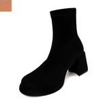 Amozae-Women Elegant High Heel Slip-on Platform Streetwear Short Boots Ladies Fashion Autumn Winter Square Heel Round Toe Stretch Boots