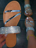 Amozae-Flat Heel Rhinestone Casual Sandals