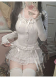 Amozae-Y2k Lace Sweet Girl Korea Summer Skirts Women Clothes White MIni Skirt High waist Loose Grunge Kawaii Cute A-line Fluffy Skirt