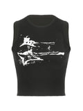 Amozae-Black ribbed crop tank top with guitar motif- Streetwear y2k outfits Fall Outfits Christmas Thanksgiving Gift New Year's Eve