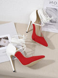 Amozae-Lace-up Color Block Stiletto Heels