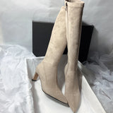 Amozae-Pointed Toe Women Sock Knee High Boots Fashion Zippers Slim Long Booties Square Heel Autumn Winter Ladies Shoes-Platform boots