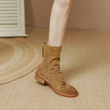 Amozae-Women Autumn and Winter Round Toe Low Heel Mid Calf Boot Ladies Back Zipper Cow Suede Chunky Heel Elegant Style Boots Size 34-40