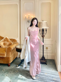 Amozae-dress to impress party dress nye outfits Luxury Suspender Evening Dress Shiny Pink Slit Party Dress YM1700