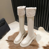 Amozae-Winter Warm Plush Women Knee High Boots Fashion Soft Leather Long Booties Street Style Square Low Heels Shoes-Platform boots