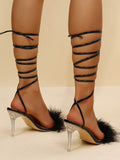 Amozae-Feather Lace-Up Pointed Toe Heel