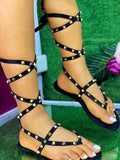 Amozae-Studded Tie-Up Flat Sandals