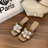 Amozae-Shoes Ladies' Slippers Low Slipers Women Thin Heels Luxury Slides Square Toe Heeled Mules Butterfly-Knot 2025 Designer Summer