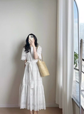 Amozae-dress to impress party dress nye outfits White Lace Dress Women's Summer New Hollow Embroidery Long Dress YM1759