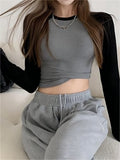 Amozae-Fall Outfits -Raglan sleeve rib crop top- Streetwear y2k outfits Fall Outfits Christmas Thanksgiving Gift New Year's Eve