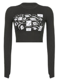 Amozae-Fall Outfits -Vintage Eye Graphic Long Sleeve Crop Top- Streetwear y2k outfits Fall Outfits Christmas Thanksgiving Gift New Year's Eve