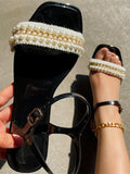 Amozae-Pearls Chain Flat Sandals