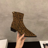 Amozae-Designer Leopard Women Ankle Boots Fashion Pointed Toe Short Booties Ladies Concise Square Heels Shoes-Platform boots