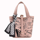 Amozae-Back To School Gifts Cartoon Print Silk Scarf Bucket Bag