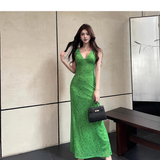 Amozae-dress to impress party dress nye outfits Green V-neck dress YM1172