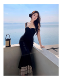 Amozae-dress to impress party dress nye outfits Black suspender backless mermaid dress YM1251