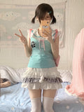 Amozae-Kawaii MIni Skirt Summer Cute Y2K Women Clothes Grunge Korea White Short Skirts Sexy Streetwear Casual 2000s E Girl Lace Skirts