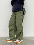 Amozae-Green oversize parachute cargo pants with drawstring- Streetwear y2k outfits Fall Outfits Christmas Thanksgiving Gift New Year's Eve