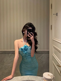 Amozae-dress to impress party dress nye outfits Chic Sheath Halter Blue Prom Dress Party Dress YM1708