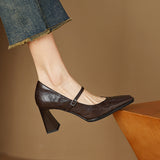 Amozae-French Chic Women's Mary Jane Flats Vintage Square Toe High Heels Shoes Casual Elegant Pumps for Dresses Spring Autumn Comfort