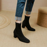 Amozae-2023 New Spring and Autumn British Style Round Toe Socks Stretch Boots Women Suede Thick Heel High heel Elastic Thin Short Boots