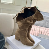 Amozae-Vintage Belt Buckle Women Western Cowgirl Boots Fashion Pointed Toe Shoes Autumn Winter Ladies Knight Long Booties-Platform boots