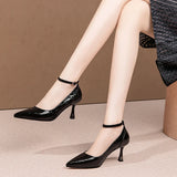 Amozae-2023 Fashion Women Patent Leather Thin High-heel Single Shoes Lady Pointed Toe  Spring Autumn Buckle Strap Office Stiletto Pumps