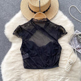 Amozae-Lace Sexy Summer Halter Women T shirt Punk Kawaii Sweet Girl Top White Vintage Female Blouse Aesthetic Gothic Corset Tank Tops