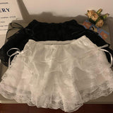 Amozae-Lace Sexy Sweet Summer Skirt Women Clothes High Waist Harajuku White 2000s Kawaii Korea Bow Mini Skirts Y2k Femme Short Skirts