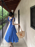 Amozae-dress to impress party dress nye outfits Blue Floral V Neak A Line Party Dress YM1834