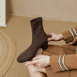 Amozae-2023 New Spring and Autumn British Style Round Toe Socks Stretch Boots Women Suede Thick Heel High heel Elastic Thin Short Boots