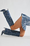 Amozae-Always A Baddie Knee High Heeled Boots - Blue/combo