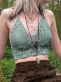 Amozae-Fall Outfits -Halter crop cami top made of crochet knit- Streetwear y2k outfits Fall Outfits Christmas Thanksgiving Gift New Year's Eve