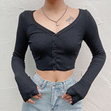 comfy school outfits Spring New Women's Sexy Solid Color V-neck Knitted Top T-shirt for Women