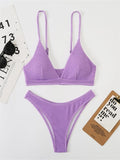 Amozae-Plain smocked V-neck bikini set- Streetwear y2k outfits Fall Outfits Christmas Thanksgiving Gift New Year's Eve